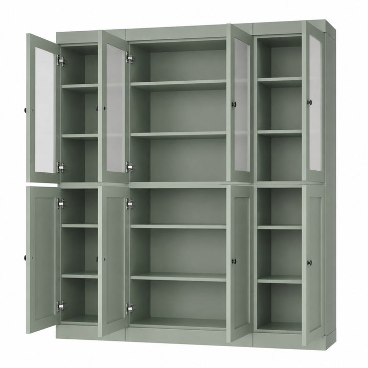 100% Solid Wood China Kitchen Pantry Cabinet, Tall Freestanding Modular Storage with Frosted Glass & Shaker Doors, Adjustable Shelves, 65" W x 71.5" H