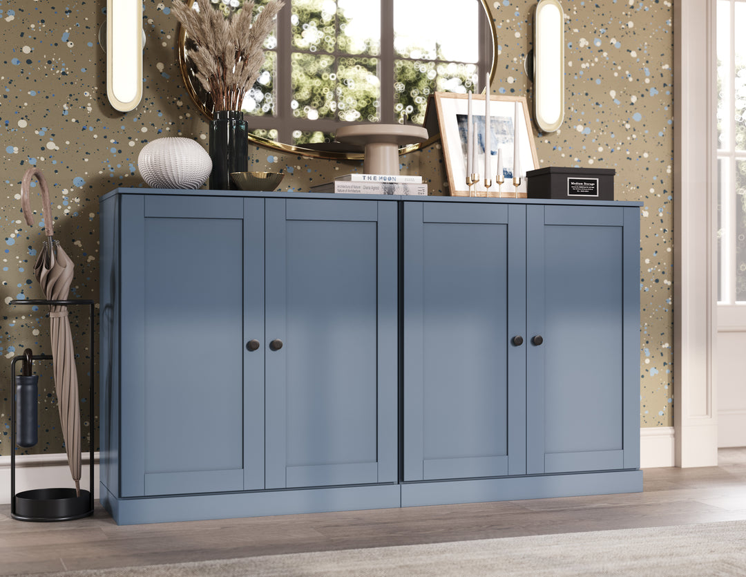 100% Solid Brazilian Pine Wood 64" Sideboard with Shaker Doors, 4-Drawers and Adjustable Shelves