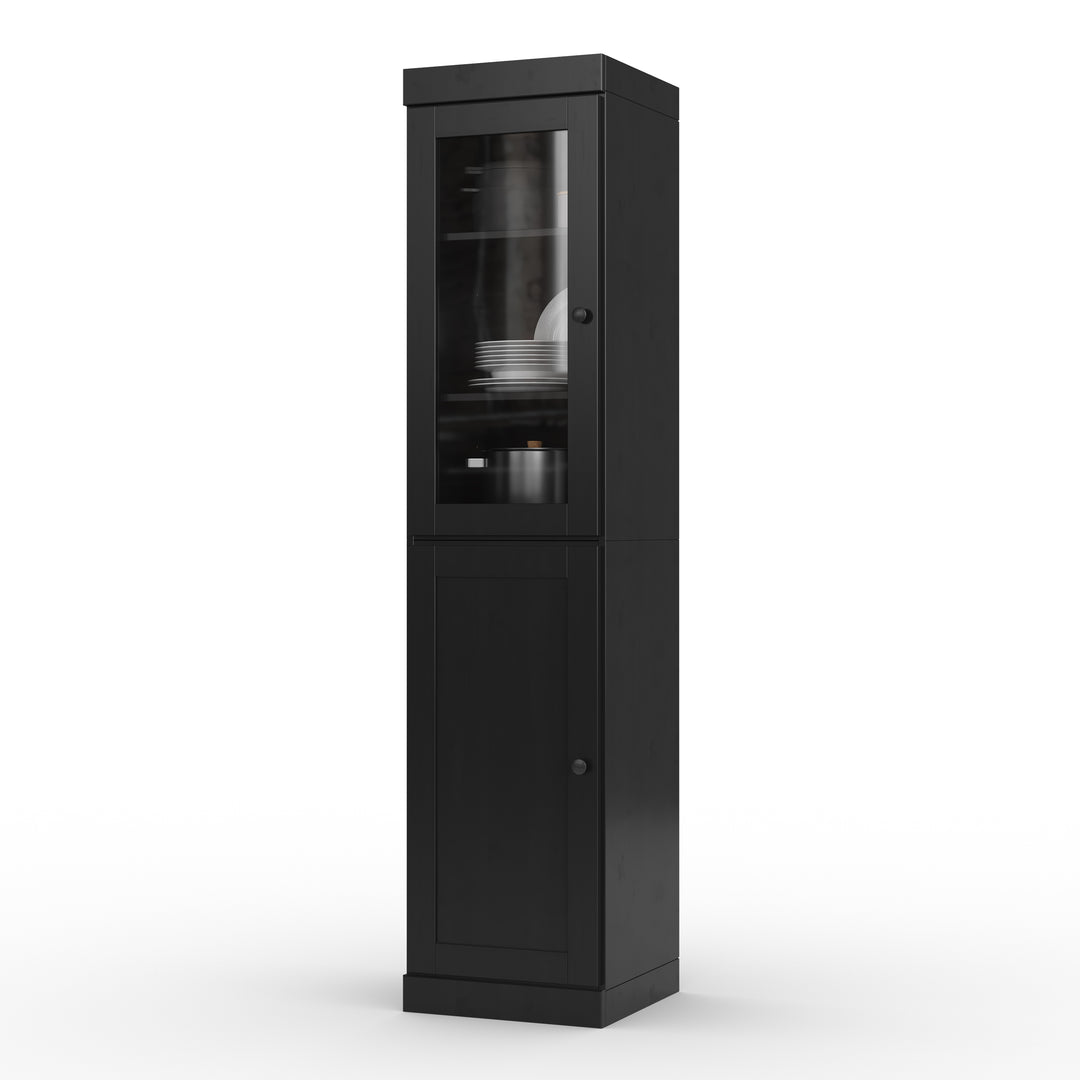 100% Solid Wood 16.5" Pantry Cabinet, 1 Clear Glass, 1 Shaker Wood Door