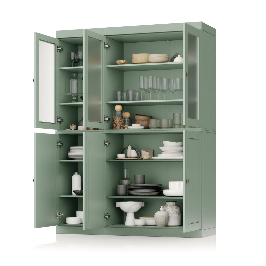 100% Solid Wood 48.5" Pantry China Cabinet with Raised Panel, Frosted Glass Doors and Adjustable Shelves