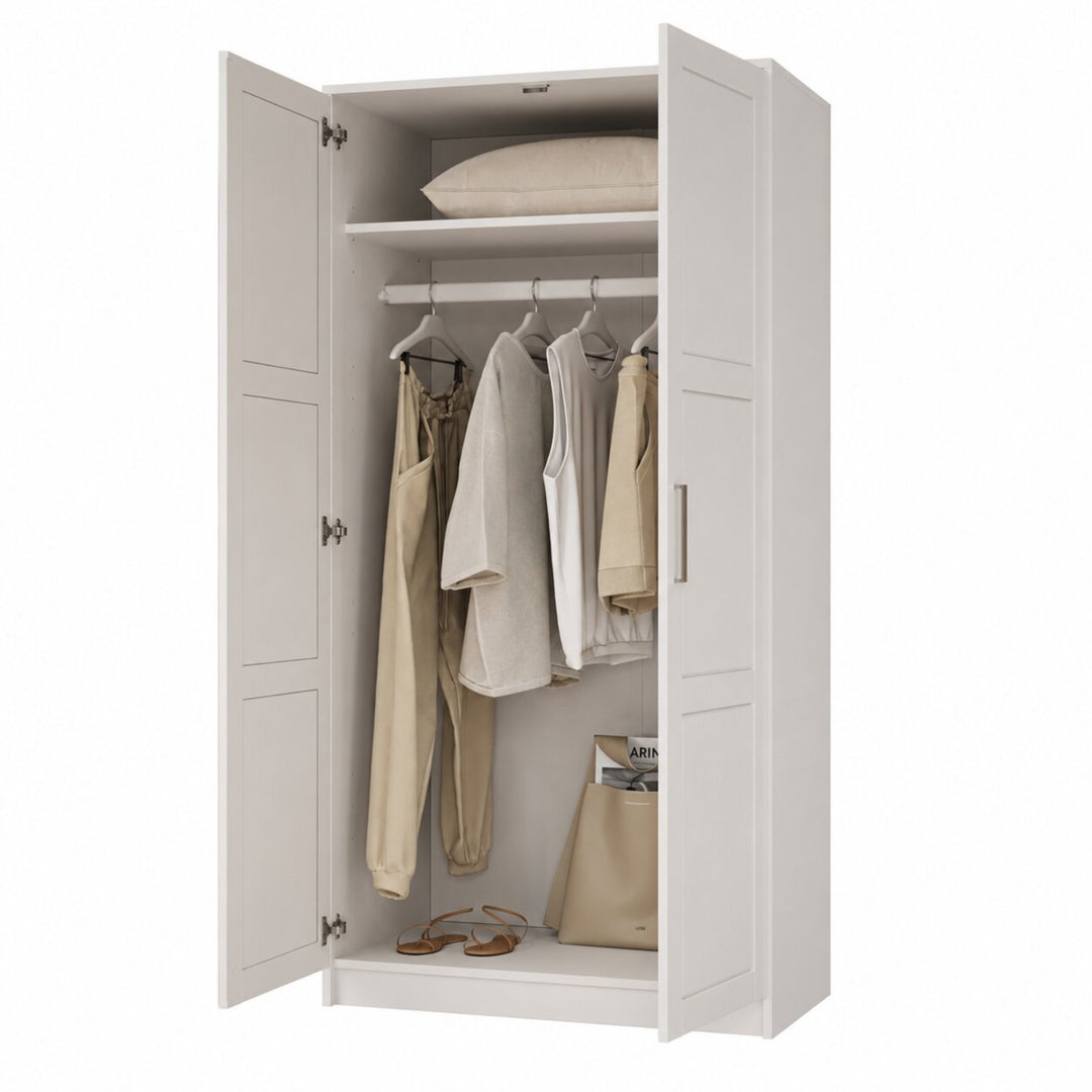 100% Solid Wood 2-Door Wardrobe Armoire with Raised Panel Doors, Bedroom Closet Storage - Urban Collection