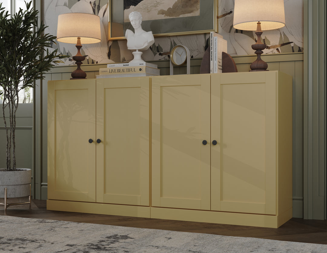 100% Solid Brazilian Pine Wood Sideboard, Shaker Doors, Adjustable Shelves, 64" Wide, 35.75" Tall