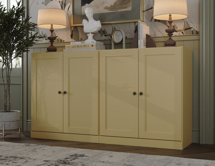 100% Solid Brazilian Pine Wood Sideboard, Shaker Doors, Adjustable Shelves, 64" Wide, 35.75" Tall