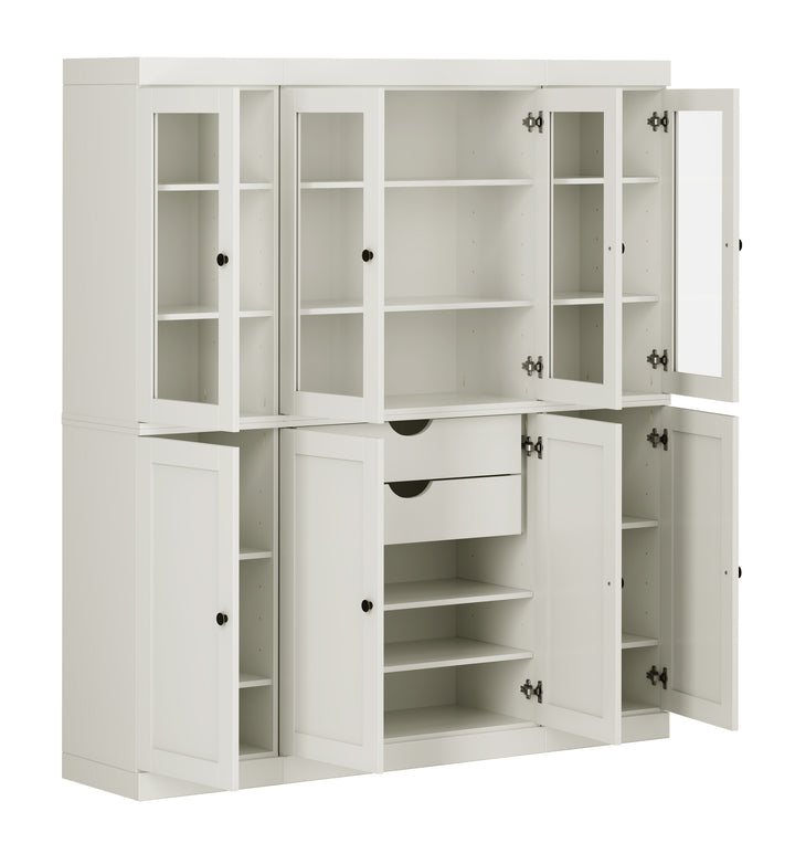 100% Solid Wood Kitchen Pantry Cabinet, Tall Freestanding Modular Storage with Glass & Shaker Doors & 2 Drawers, Adjustable Shelves, 65" W x 71.5" H