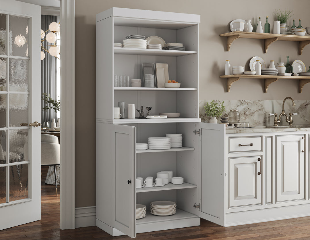100% Solid Wood Kitchen Pantry Cabinet, Tall Freestanding Modular Storage with Open Shelf & Shaker Doors, Adjustable Shelves, 32" W x 71.5" H