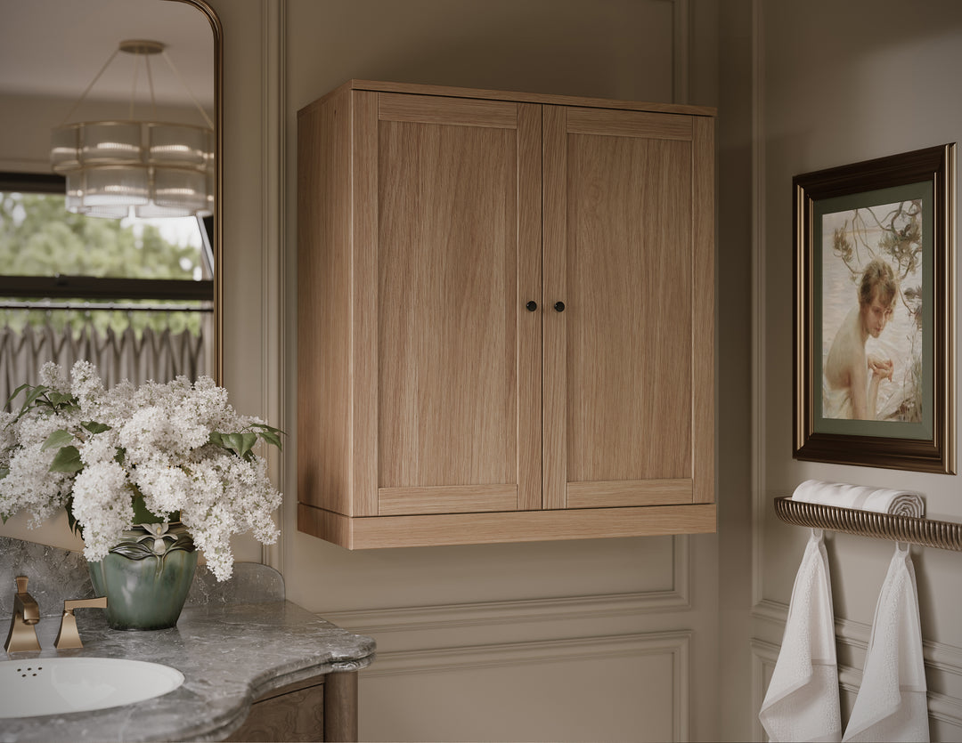 Premium 100% Solid European Oak Bathroom Wall Cabinet with Shaker Doors, Hanging Storage, 32" Wide, 71.5" Tall