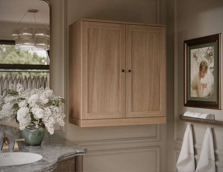 Premium 100% Solid European Oak Bathroom Wall Cabinet with Shaker Doors, Hanging Storage, 32" Wide, 71.5" Tall