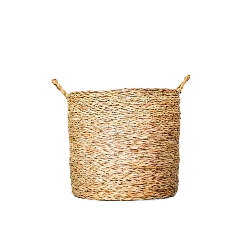 100% Handwoven Natural Rattan 8" Round Rustic Weave Basket with Handles, Boho Farmhouse Decorative Laundry & Storage Organizer, Handcrafted – Authentic African Craftsmanship, Baskets - Palace Imports