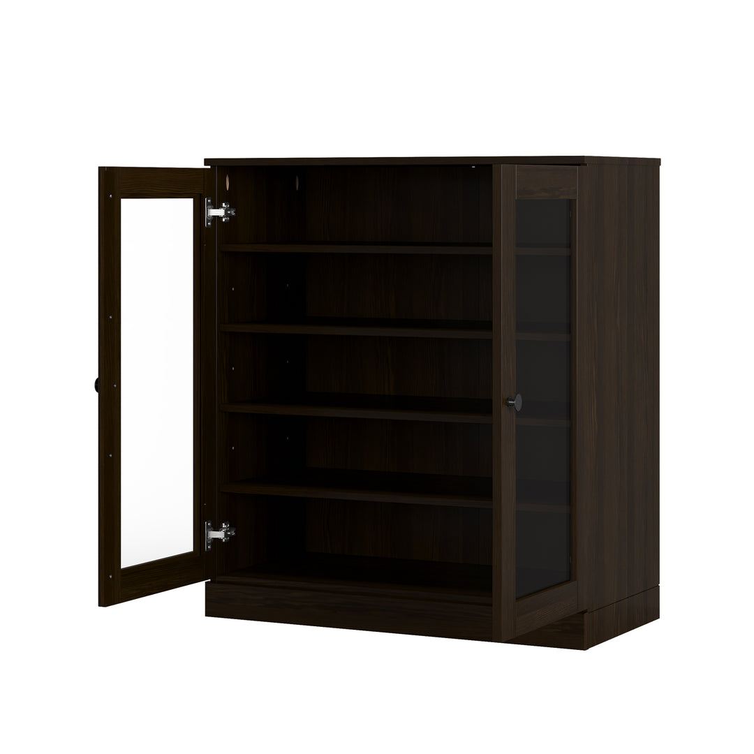 100% Solid Wood Glass Door Shoe Storage Cabinet with Adjustable Shelves, Space Saving Stackable Entryway Organizer, 32" W x 35.75" H