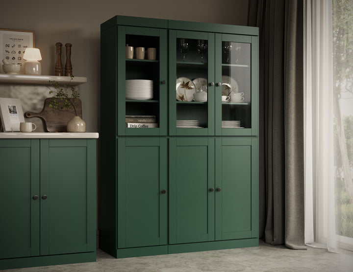 100% Solid Wood 48.5" China Pantry Cabinet, 3 Glass Doors, 3 Shaker Doors