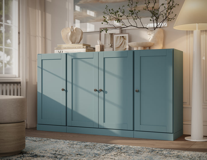 100% Solid Brazilian Pine Wood Sideboard, Shaker Doors, Adjustable Shelves, 65" Wide, 35.75" Tall