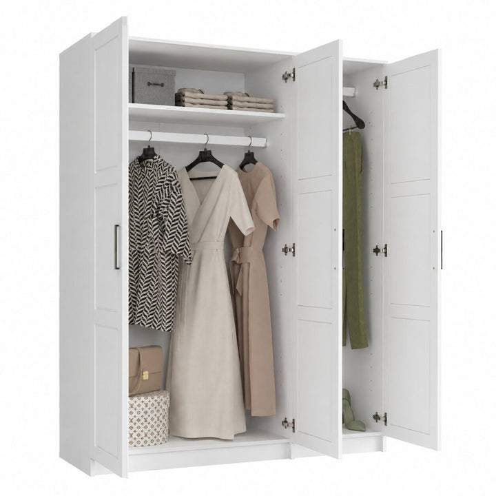 100% Solid Wood 3-Door Wardrobe Armoire with Raised Panel Doors, Bedroom Closet Storage - Urban Collection