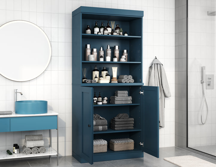 100% Solid Brazilian Pine Wood 32" Bathroom Storage Cabinet with Bottom Shaker Doors and Adjustable Shelves