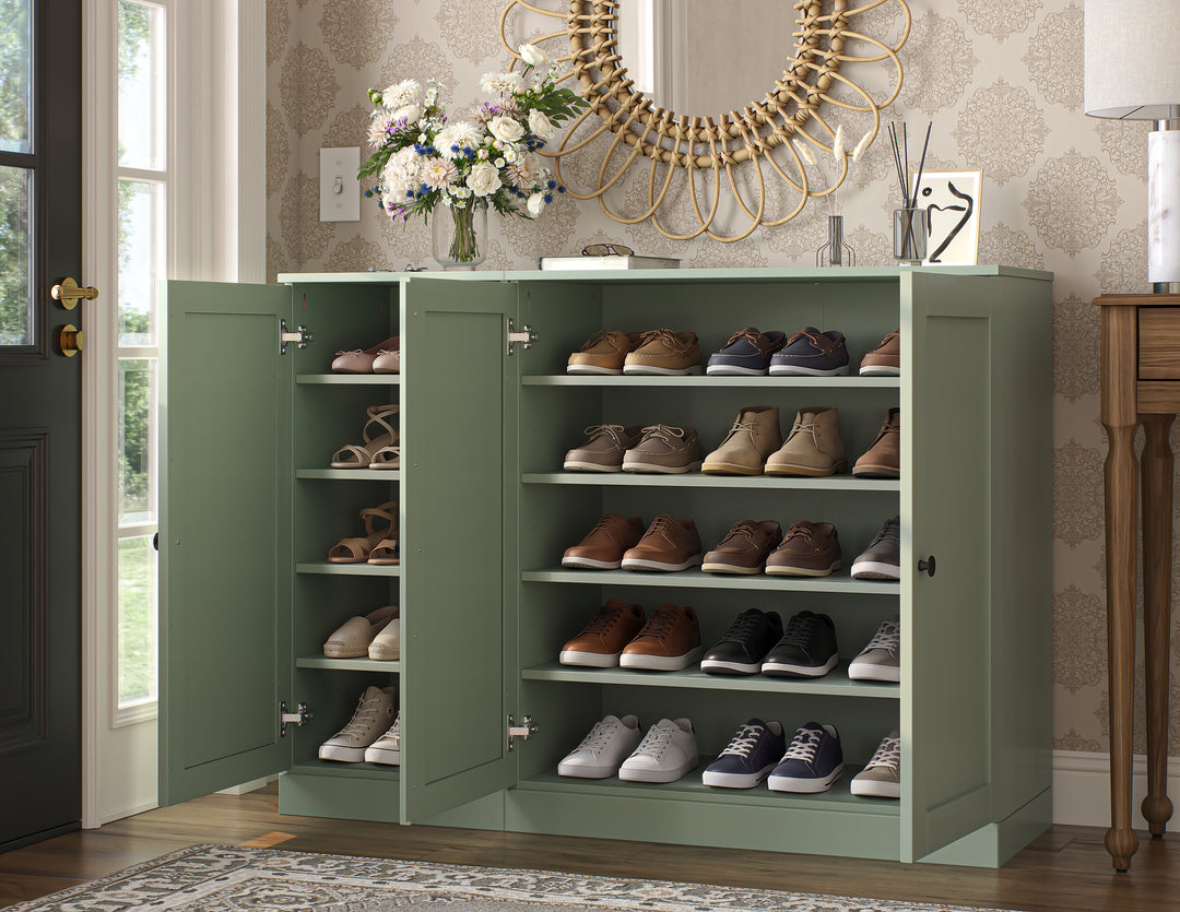 100% Solid Wood Shoe Storage Cabinet with Shaker Doors, Adjustable Shelves, Space Saving Modular Entryway Organizer, 48.5" W x 35.75" H