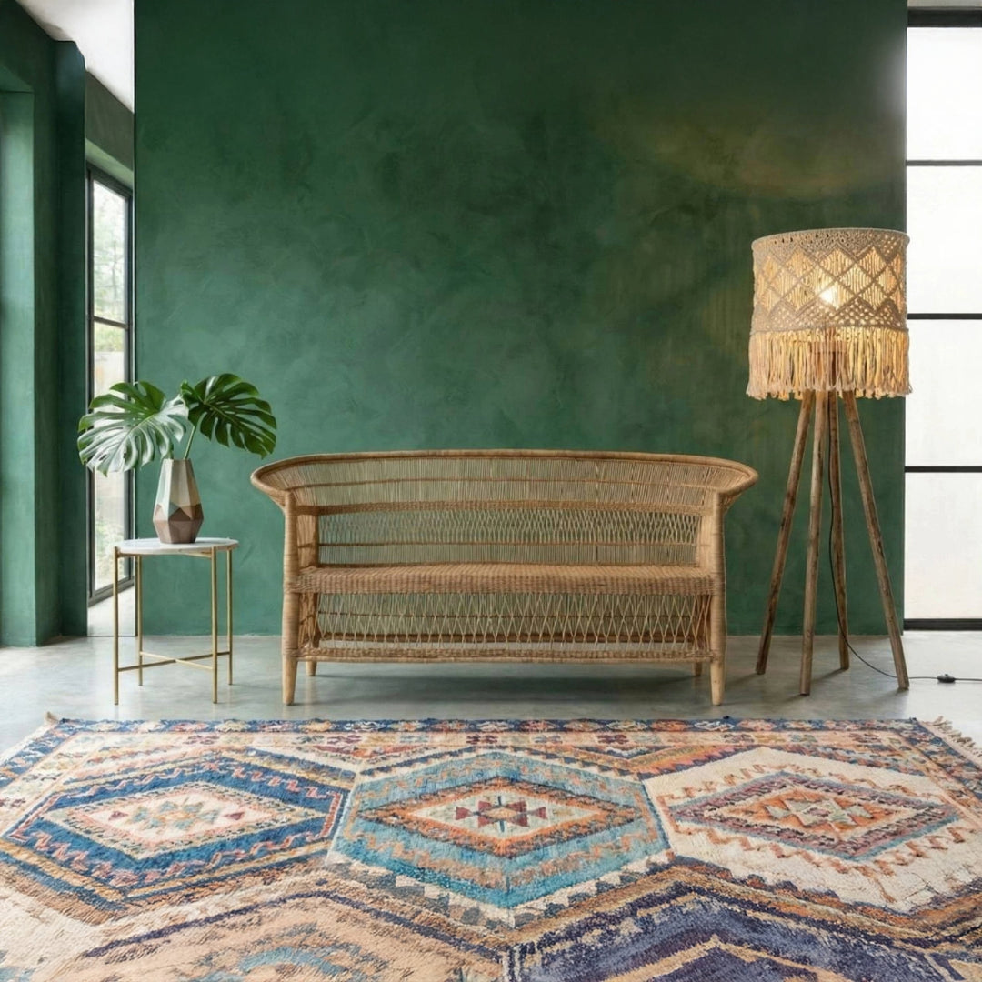 100% Handwoven Natural Rattan 3-Seater Indoor Settee with Solid Wood Frame, Boho Coastal Farmhouse Accent Seating – Authentic African Craftsmanship