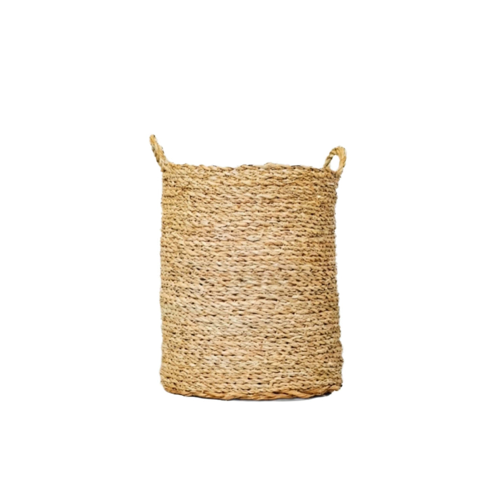 100% Handwoven Natural Rattan 9.5" Round Rustic Weave Basket with Handles, Boho Farmhouse Decorative Laundry & Storage Organizer, Handcrafted – Authentic African Craftsmanship, Baskets - Palace Imports