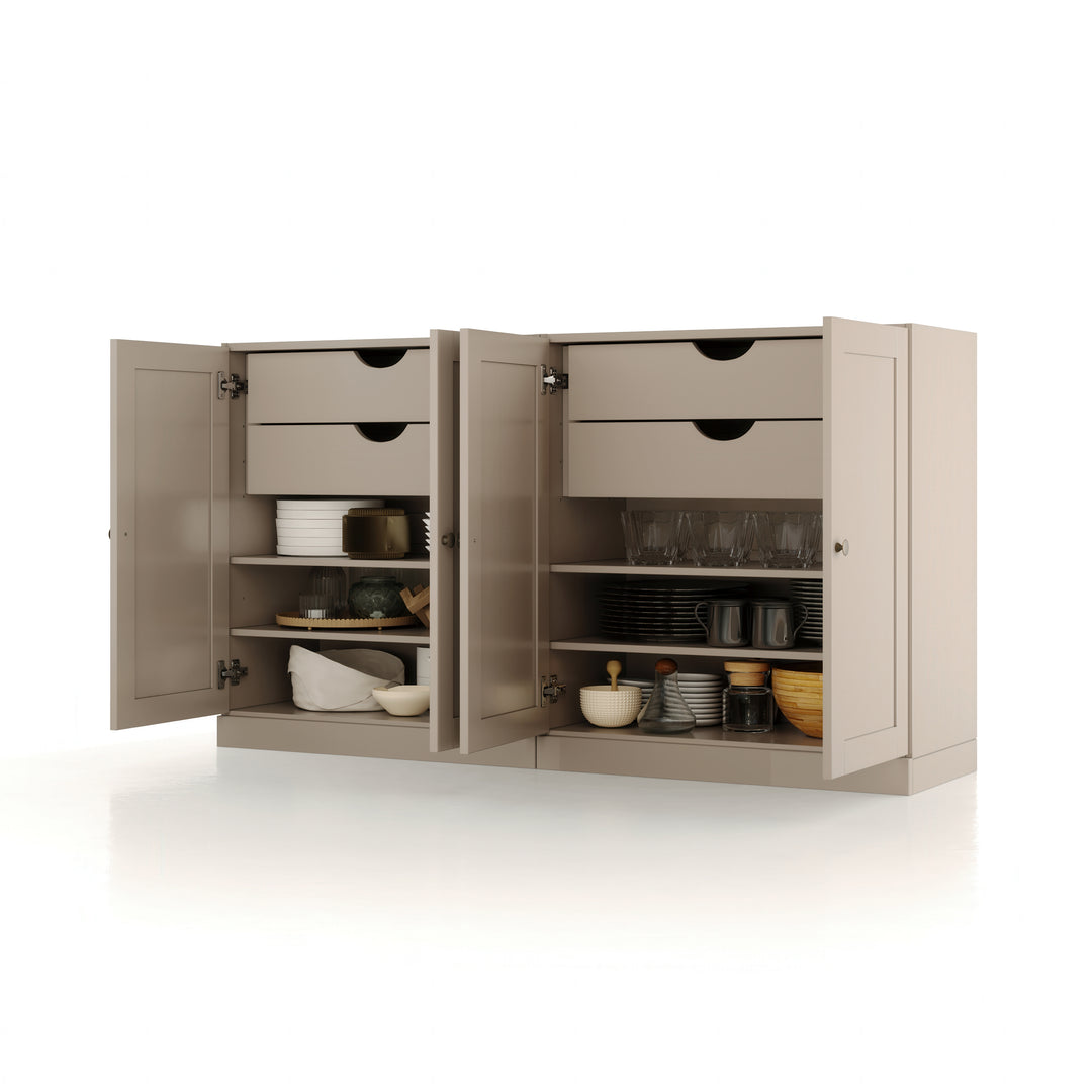 100% Solid Brazilian Pine Wood 64" Sideboard with Shaker Doors, 4-Drawers and Adjustable Shelves