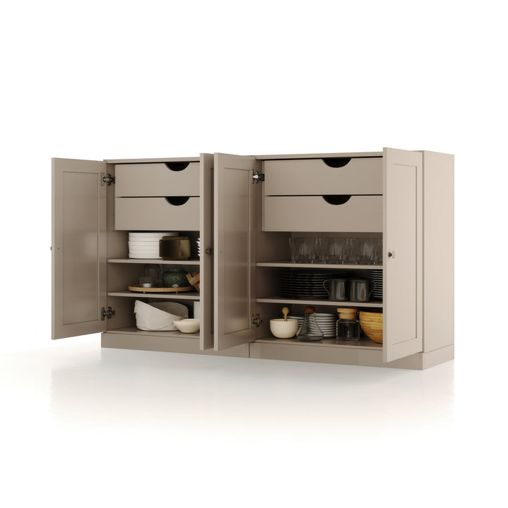 100% Solid Brazilian Pine Wood 64" Sideboard with Shaker Doors, 4-Drawers and Adjustable Shelves