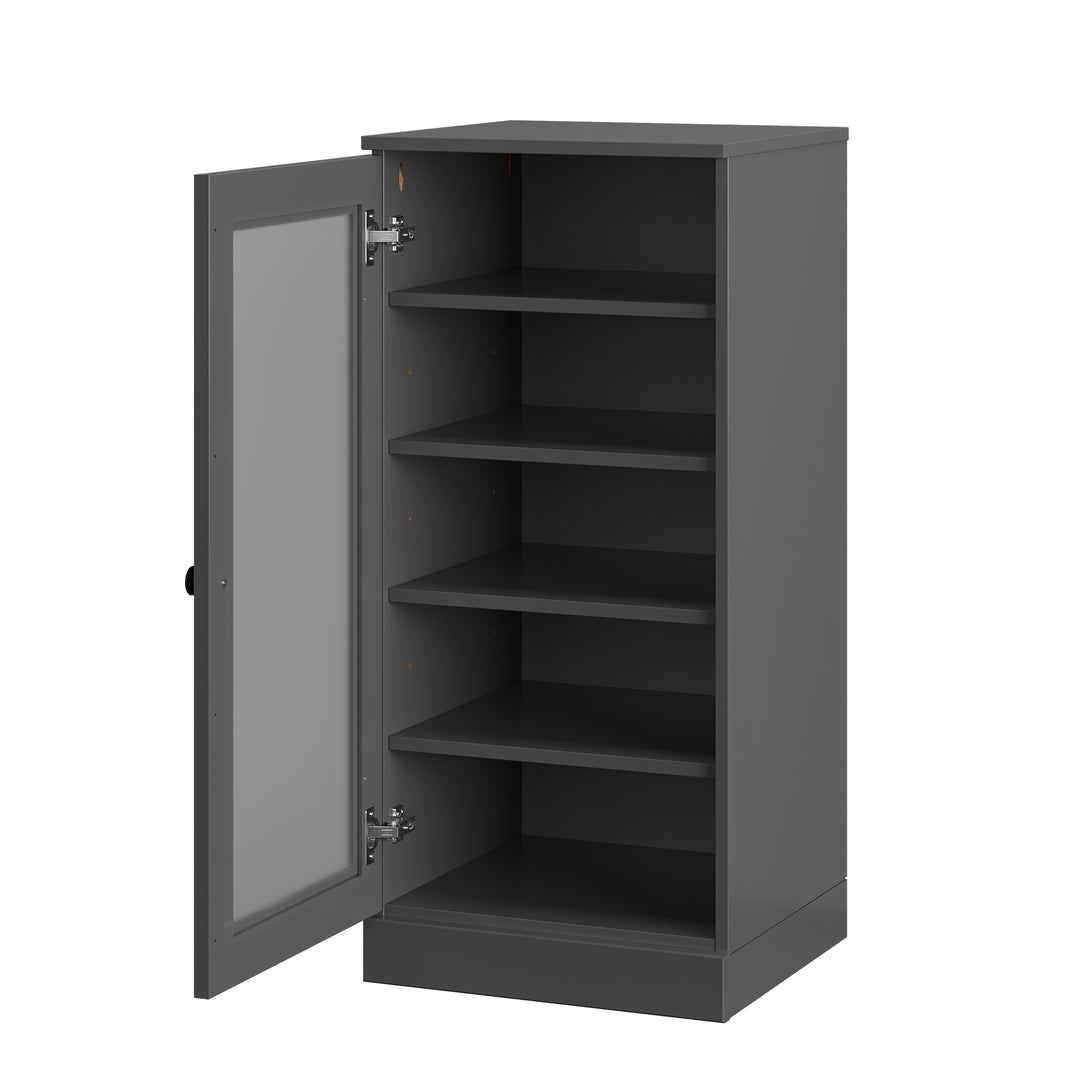 100% Solid Wood Narrow Frosted Glass Door Shoe Storage Cabinet with Adjustable Shelves, Space Saving Stackable Organizer, 16.5" W x 35.75" H