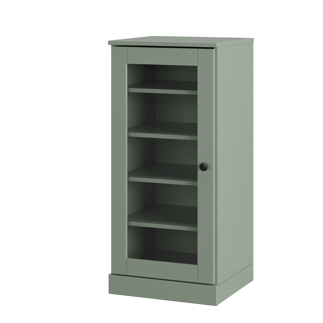 100% Solid Wood Narrow Glass Door Shoe Storage Cabinet with Adjustable Shelves, Space Saving Stackable Organizer, 16.5" W x 35.75" H