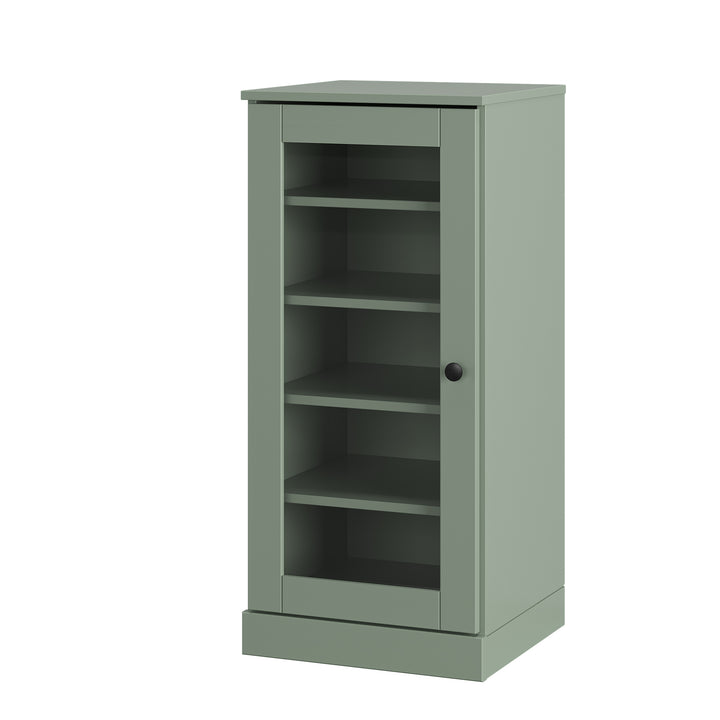 100% Solid Wood Narrow Glass Door Shoe Storage Cabinet with Adjustable Shelves, Space Saving Stackable Organizer, 16.5" W x 35.75" H