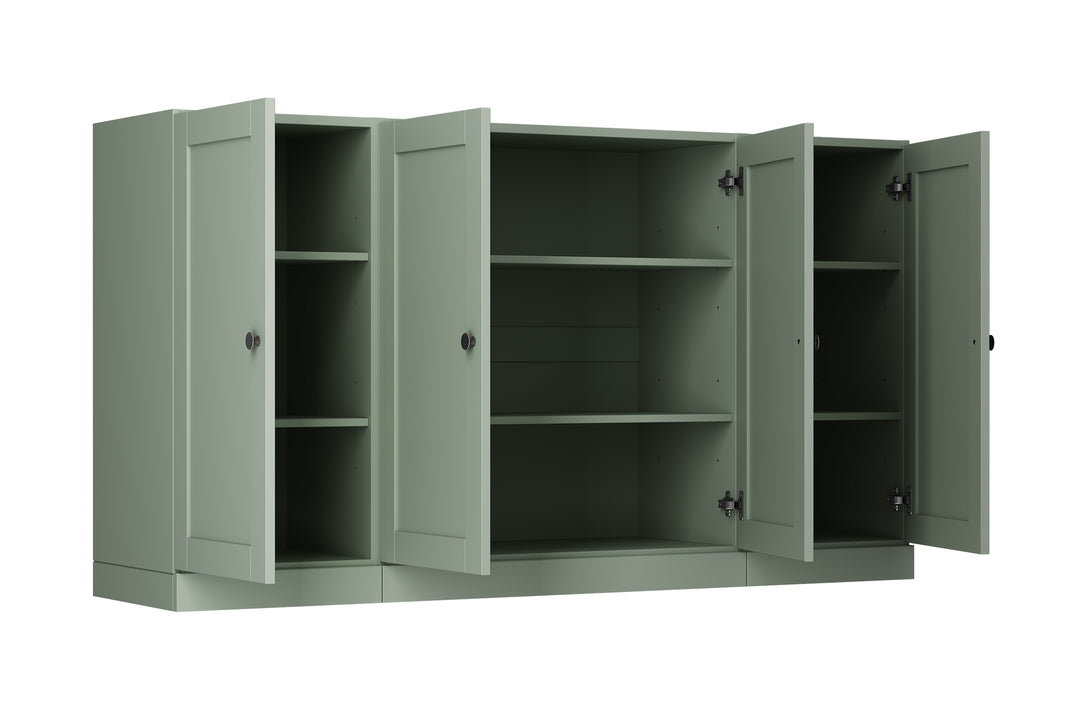 100% Solid Brazilian Pine Wood Sideboard, Shaker Doors, Adjustable Shelves, 65" Wide, 35.75" Tall