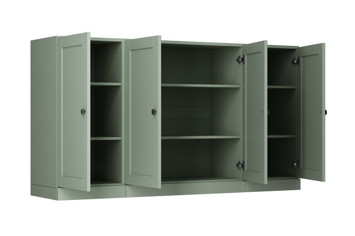 100% Solid Brazilian Pine Wood Sideboard, Shaker Doors, Adjustable Shelves, 65" Wide, 35.75" Tall