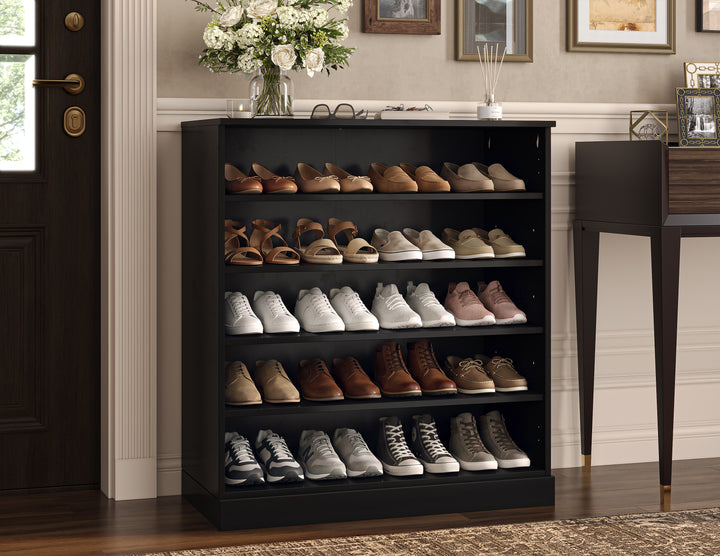 100% Solid Wood Open Shoe Storage Cabinet with Adjustable Shelves, Space Saving Stackable Entryway Organizer, 32" W x 35.75" H