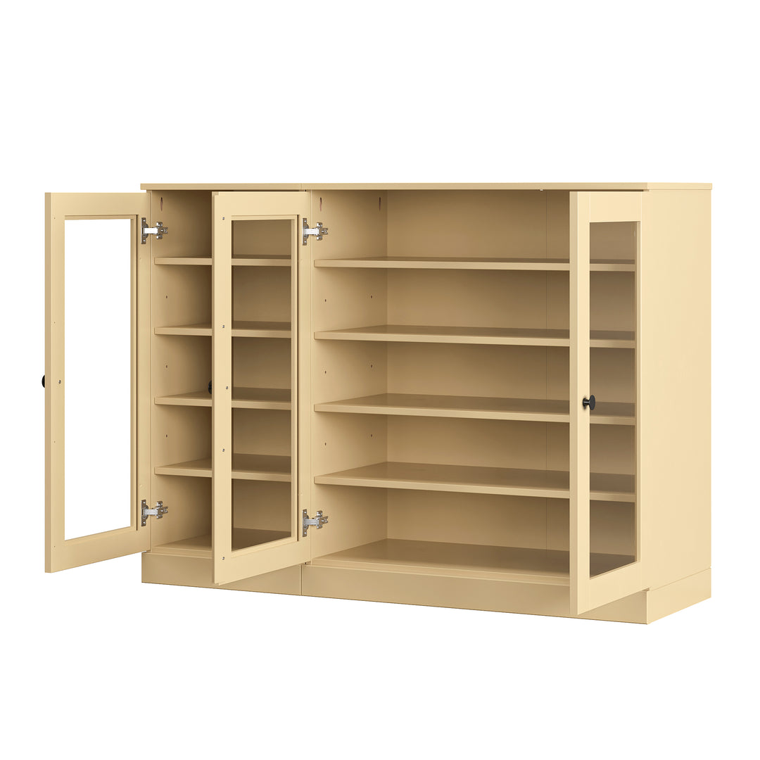 100% Solid Wood Glass Door Shoe Storage Cabinet, Adjustable Shelves, Space Saving Modular Entryway Organizer, 48.5" W x 35.75" H