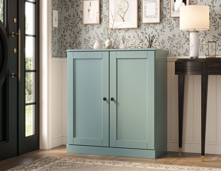 100% Solid Wood Shoe Storage Cabinet with Shaker Doors, Adjustable Shelves, Space Saving Stackable Entryway Organizer, 32" W x 35.75" H