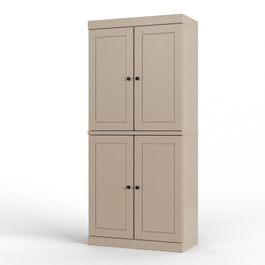 100% Solid Brazilian Pine Wood Bathroom Storage Cabinet, Raised Panel Doors, 2 Drawers, Adjustable Shelves, 32" Wide, 71.5" Tall