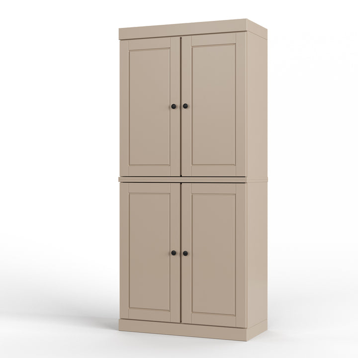 100% Solid Brazilian Pine Wood Bathroom Storage Cabinet, Raised Panel Doors, 2 Drawers, Adjustable Shelves, 32" Wide, 71.5" Tall