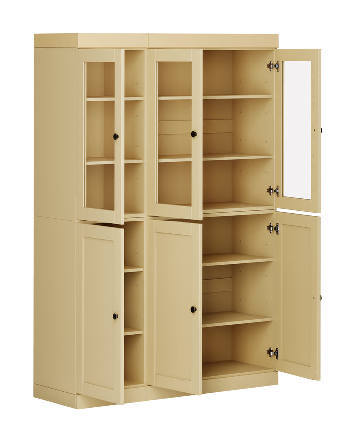 100% Solid Wood 48.5" China Pantry Cabinet, 3 Glass Doors, 3 Shaker Doors