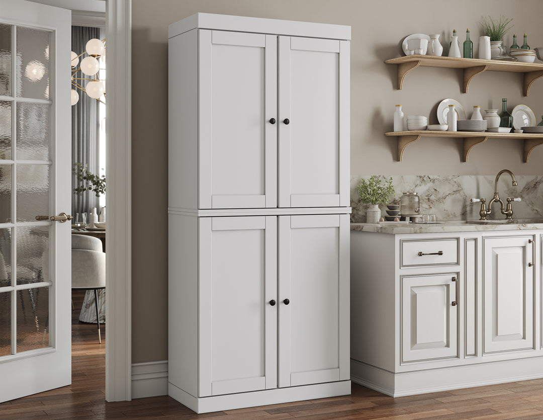 100% Solid Wood Tall Freestanding Kitchen Pantry Cabinet with Doors & 2 Drawers, Modular Storage Cabinet with Adjustable Shelves, 32" W x 71.5" H