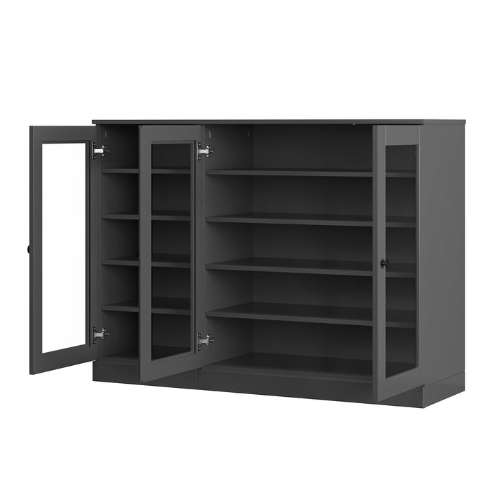 100% Solid Wood Glass Door Shoe Storage Cabinet, Adjustable Shelves, Space Saving Modular Entryway Organizer, 48.5" W x 35.75" H