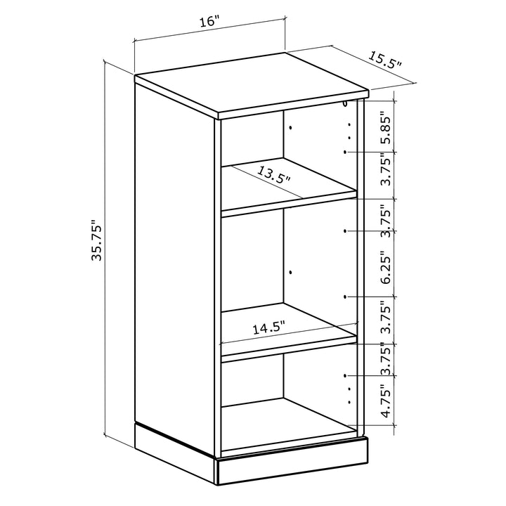 Premium 100% Solid European Oak Hardwood 3-Shelf Modular Bookcase – 16" Wide, 35.75" Tall