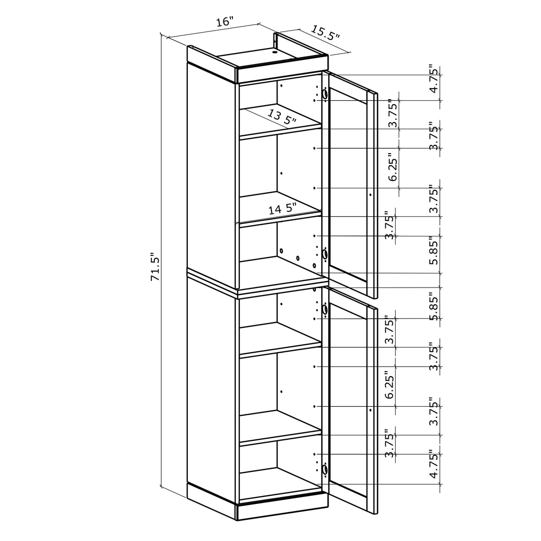 Premium 100% Solid European Oak Hardwood Modular Dining Room Cabinet with Shaker Doors – 16" Wide, 71.5" Tall