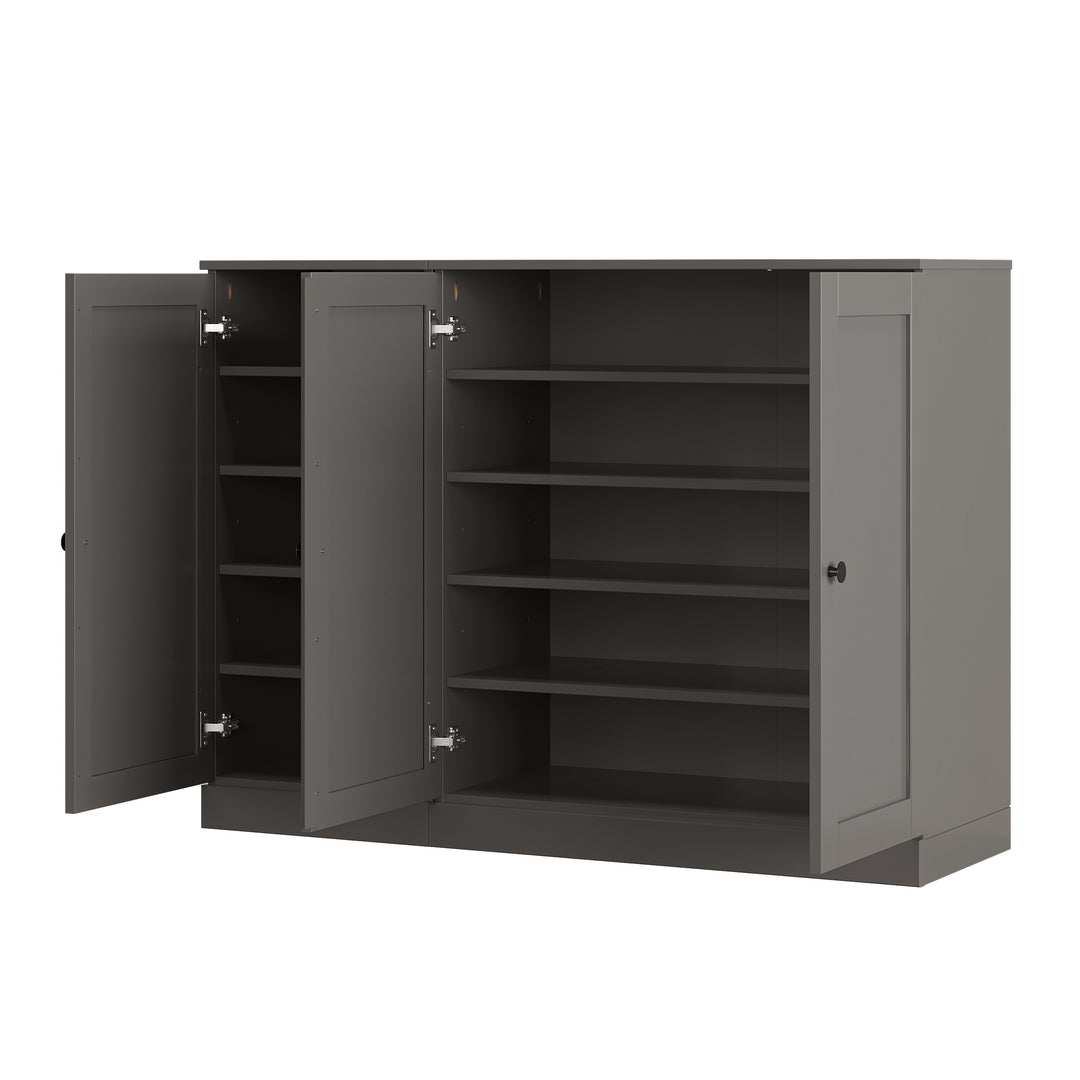 100% Solid Wood Shoe Storage Cabinet with Shaker Doors, Adjustable Shelves, Space Saving Modular Entryway Organizer, 48.5" W x 35.75" H