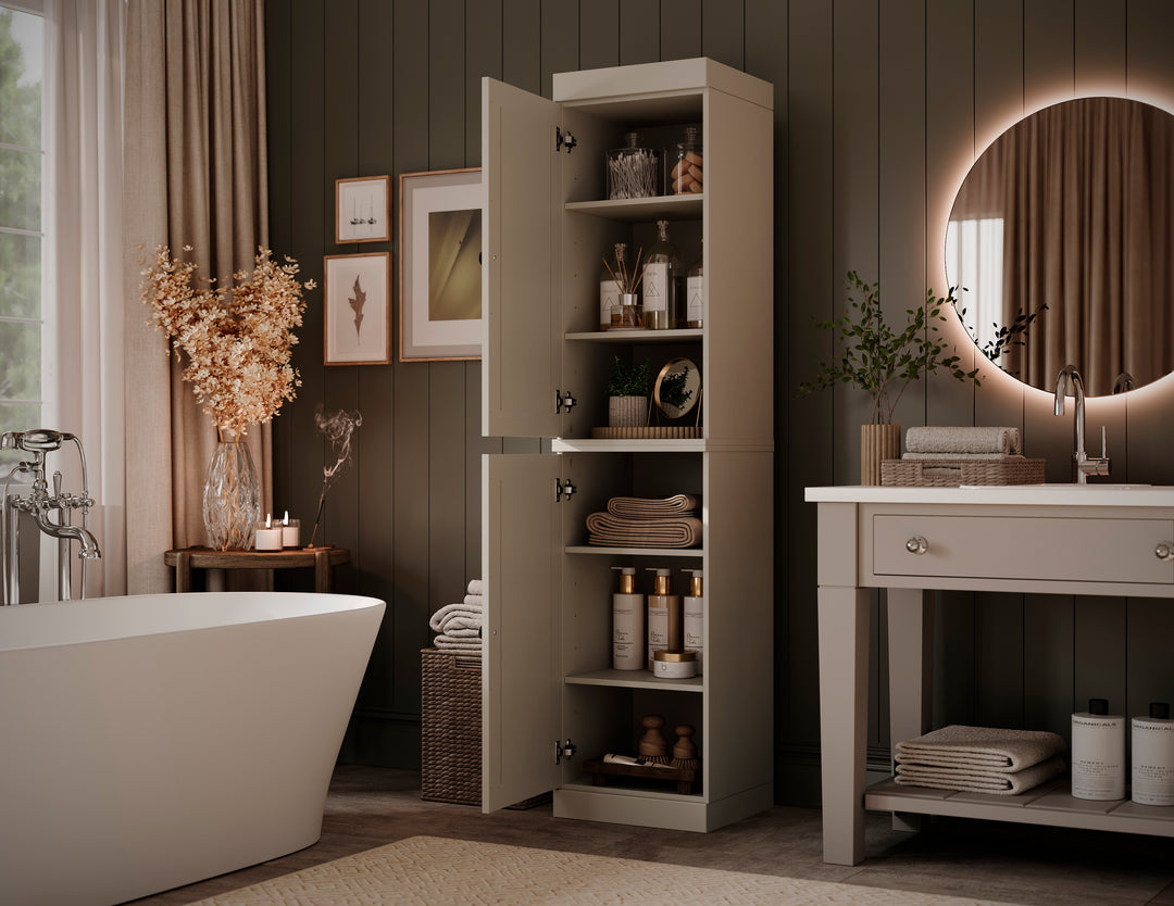 100% Solid Wood Tall Freestanding Bathroom Linen Storage Cabinet with Doors, Modular Bathroom Storage Cabinet with Adjustable Shelves, 16.5" W x 71.5" H