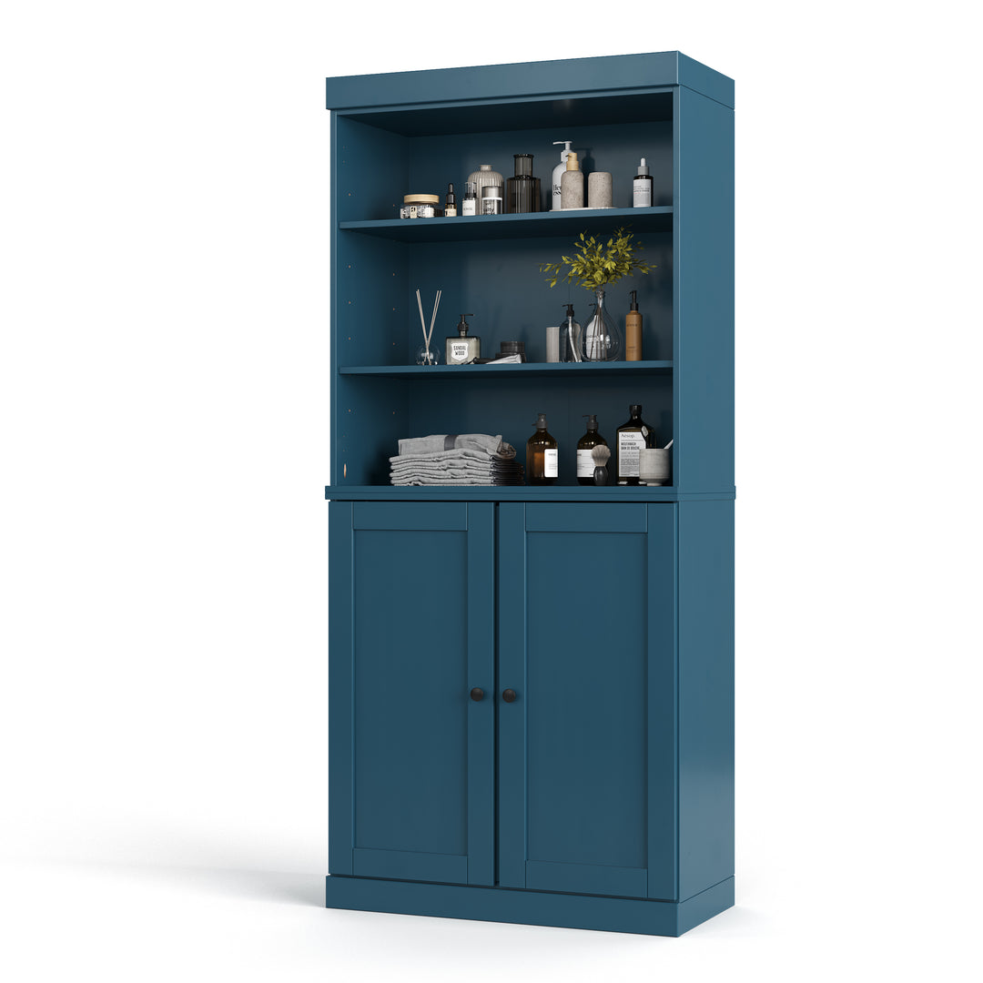 100% Solid Wood 32" Bathroom Cabinet with Shelves, Shaker Wood Doors, 2-Drawers