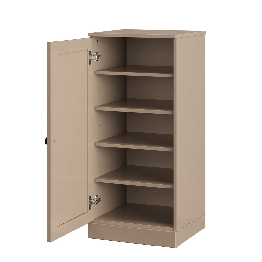100% Solid Wood Narrow Shoe Storage Cabinet with Shaker Door, Adjustable Shelves, Space Saving Stackable Organizer, 16.5" W x 35.75" H