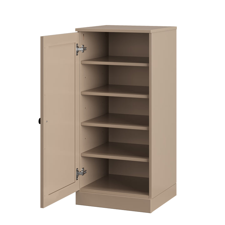 100% Solid Wood Narrow Shoe Storage Cabinet with Shaker Door, Adjustable Shelves, Space Saving Stackable Organizer, 16.5" W x 35.75" H