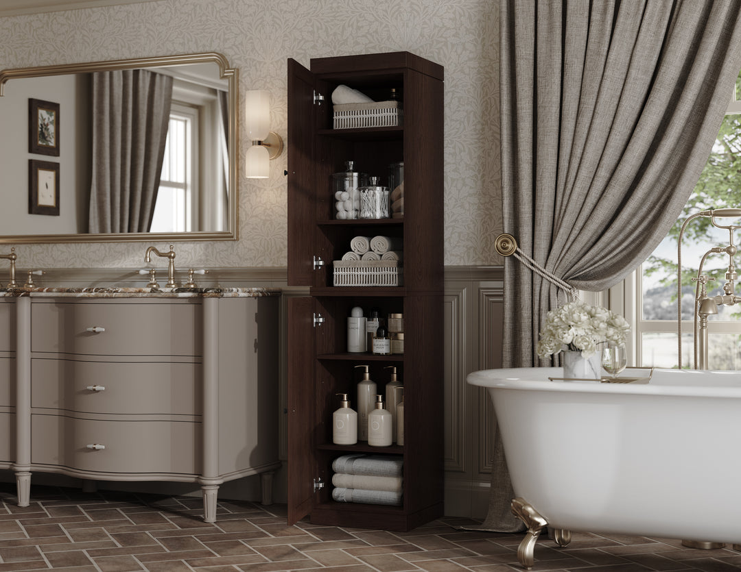 Premium 100% Solid European Oak Hardwood Bathroom Storage Cabinet with Shaker Doors – 16" Wide, 71.5" Tall