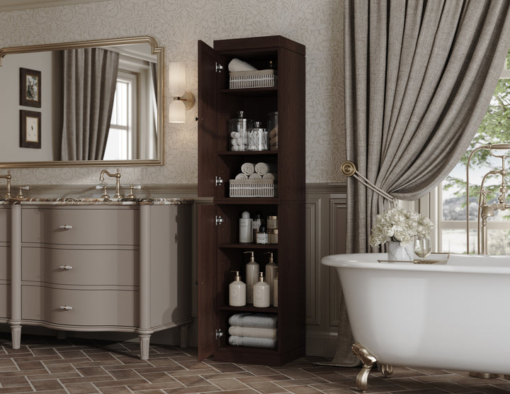 Premium 100% Solid European Oak Hardwood Bathroom Storage Cabinet with Shaker Doors – 16" Wide, 71.5" Tall