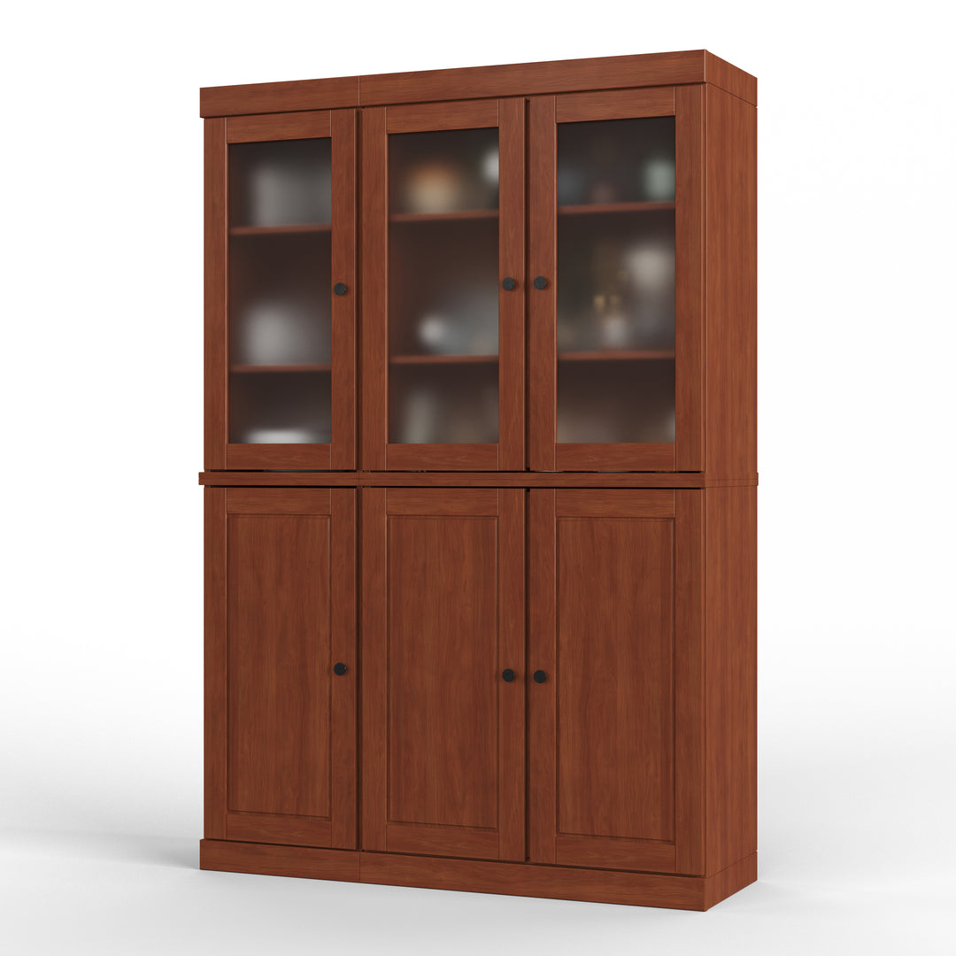 100% Solid Brazilian Pine Wood 48.5" Pantry China Cabinet with Raised Panel, Frosted Glass Doors, 2-Drawers and Adjustable Shelves