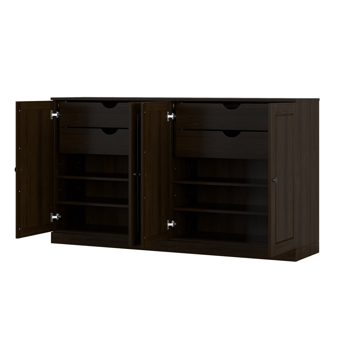 100% Solid Wood Sideboard Buffet with Raised Panel Doors & 4 Drawers, Credenza Server for Dining Room Storage, 64" W x 35.75" H