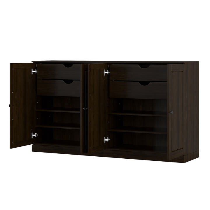 100% Solid Wood Sideboard Buffet with Raised Panel Doors & 4 Drawers, Credenza Server for Dining Room Storage, 64" W x 35.75" H
