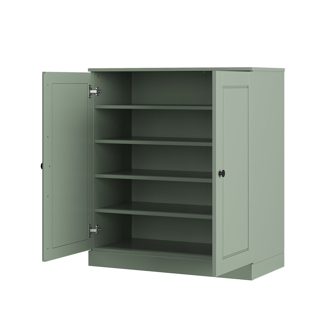 100% Solid Wood Shoe Storage Cabinet with Raised Panel Doors, Adjustable Shelves, Space Saving Stackable Entryway Organizer, 32" W x 35.75" H