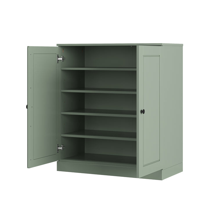 100% Solid Wood Shoe Storage Cabinet with Raised Panel Doors, Adjustable Shelves, Space Saving Stackable Entryway Organizer, 32" W x 35.75" H