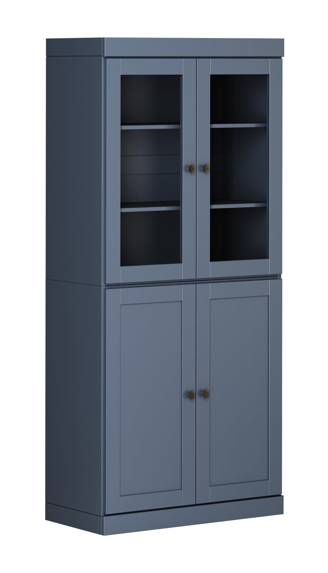 100% Solid Wood 6-Shelf 32" Bookcase, 2 Glass Doors, 2 Shaker Wood Doors, Adjustable Shelves